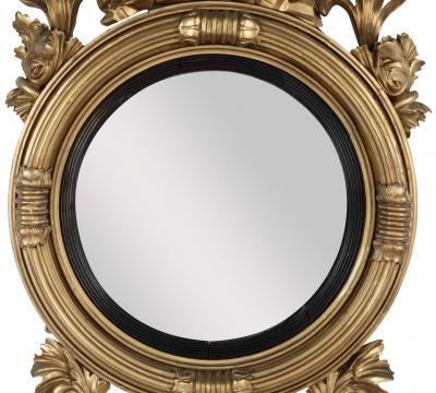 Classical 19th Century Giltwood Convex Mirror with Shell Surmount