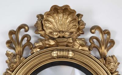 Classical 19th Century Giltwood Convex Mirror with Shell Surmount
