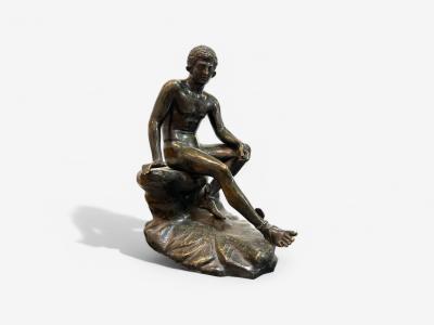 Classical Cast Bronze Grand Tour Statue of Seated Hermes Italy 20th C 