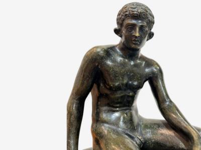 Classical Cast Bronze Grand Tour Statue of Seated Hermes Italy 20th C 