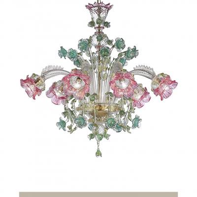 Classical Luxury Venetian Pink and Green Floreal Murano Glass Chandelier