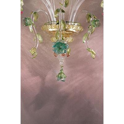 Classical Luxury Venetian Pink and Green Floreal Murano Glass Wall Sconce