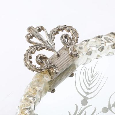 Classical Reversed Etched Mirrored Tray w Pastoral Scene Twisted Glass Border
