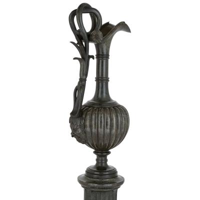 Classical style Italian green marble ewer vase with pedestal