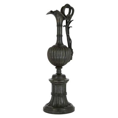 Classical style Italian green marble ewer vase with pedestal