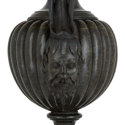 Classical style Italian green marble ewer vase with pedestal
