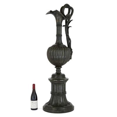Classical style Italian green marble ewer vase with pedestal
