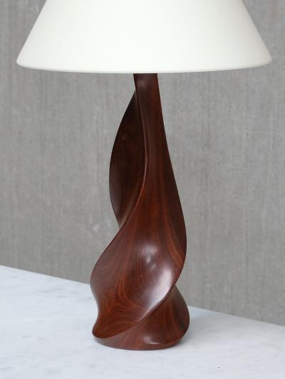 Claude Chauvy Sculptural Pair of Claude Chauvy Table Lamps in Mahogany France 1950s