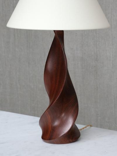Claude Chauvy Sculptural Pair of Claude Chauvy Table Lamps in Mahogany France 1950s