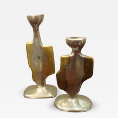 Claude De Muzac A Pair of Modernist Candlesticks in Cast Steel and Bronze