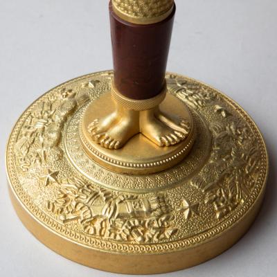 Claude Galle PAIR OF FRENCH EMPIRE GILT BRONZE AND MARBLE CANDLESTICKS