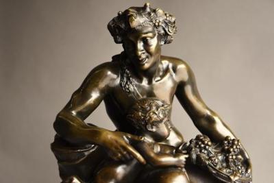 Claude Michel Clodion Large mid 19thc bronze Satyr and faun group