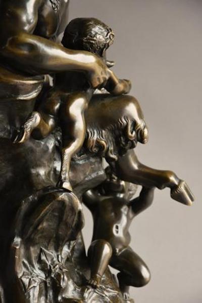 Claude Michel Clodion Large mid 19thc bronze Satyr and faun group