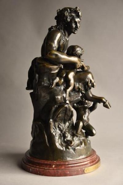 Claude Michel Clodion Large mid 19thc bronze Satyr and faun group