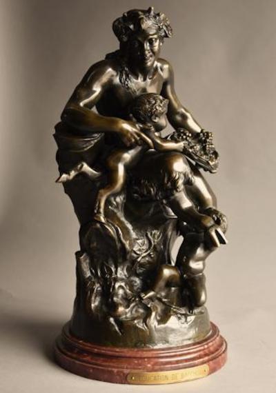 Claude Michel Clodion Large mid 19thc bronze Satyr and faun group
