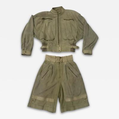Claude Montana Claude Montana x IDEAL CUIR tan leather runway bomber and bermuda shorts