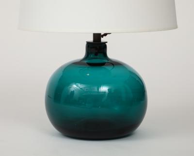 Claude Morin Green Blown Glass Lamp France 1970 signed Custom Made Shade