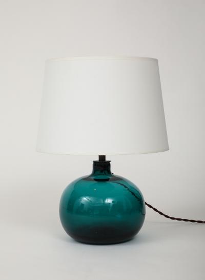 Claude Morin Green Blown Glass Lamp France 1970 signed Custom Made Shade