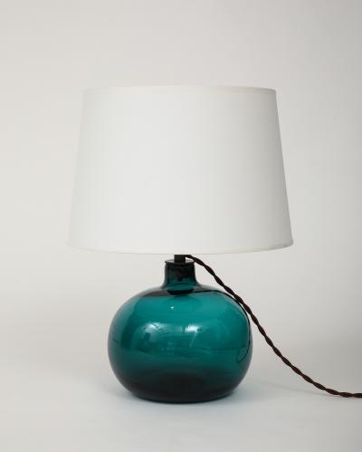 Claude Morin Green Blown Glass Lamp France 1970 signed Custom Made Shade