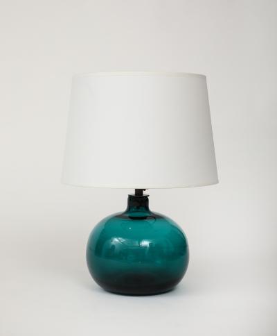 Claude Morin Green Blown Glass Lamp France 1970 signed Custom Made Shade