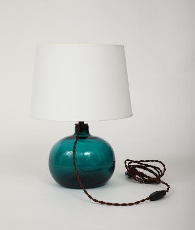 Claude Morin Green Blown Glass Lamp France 1970 signed Custom Made Shade