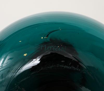 Claude Morin Green Blown Glass Lamp France 1970 signed Custom Made Shade