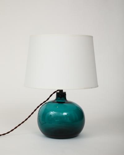 Claude Morin Green Blown Glass Lamp France 1970 signed Custom Made Shade