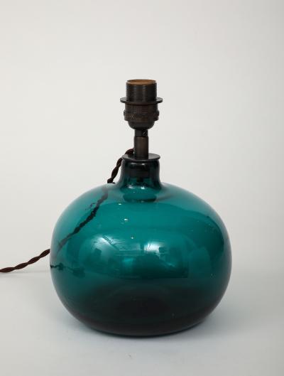 Claude Morin Green Blown Glass Lamp France 1970 signed Custom Made Shade