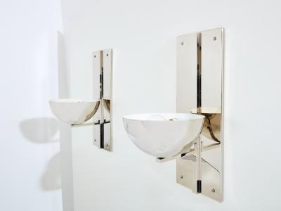 Claude Parent modernist nickel steel wall lights 1992