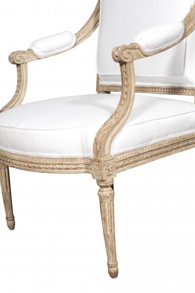 Claude S n Pair of Louis XVI Creme Painted Armchairs Signed Claude Sene