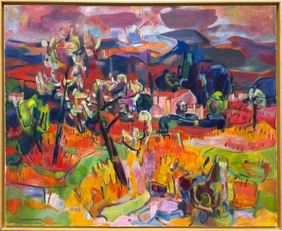 Claude Schurr Vintage Claude Schurr Monumental Abstract Oil Painting on Canvas