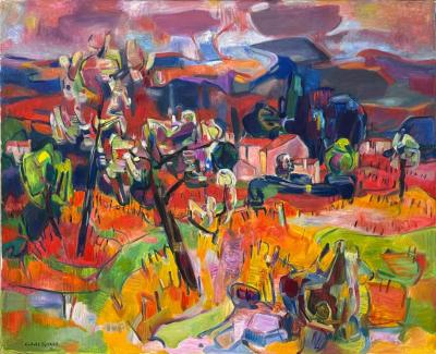 Claude Schurr Vintage Claude Schurr Monumental Abstract Oil Painting on Canvas
