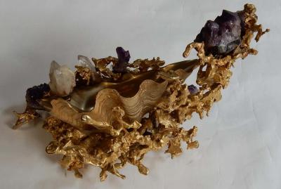 Claude Victor Boeltz 1970s 1980s Cuts Font by Claude Victor Boeltz Gilded Bronze Amethyste and Rock