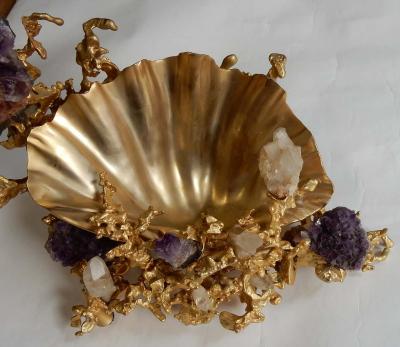 Claude Victor Boeltz 1970s 1980s Cuts Font by Claude Victor Boeltz Gilded Bronze Amethyste and Rock