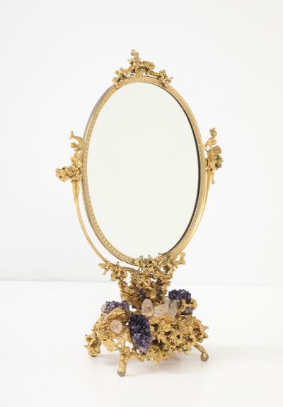 Claude Victor Boeltz 1970s Stunning Amethyst and Quartz Mirror by Claude Victor Boeltz
