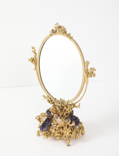 Claude Victor Boeltz 1970s Stunning Amethyst and Quartz Mirror by Claude Victor Boeltz