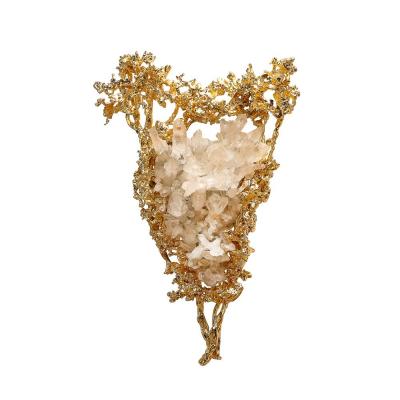 Claude Victor Boeltz Claude Boeltz 24kt Gold Plated Exploded Bronze V Shape Sconces w Rock Crystals