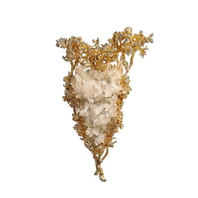 Claude Victor Boeltz Claude Boeltz 24kt Gold Plated Exploded Bronze V Shape Sconces w Rock Crystals