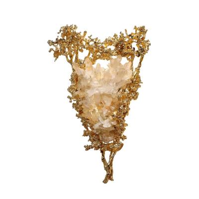 Claude Victor Boeltz Claude Boeltz 24kt Gold Plated Exploded Bronze V Shape Sconces w Rock Crystals