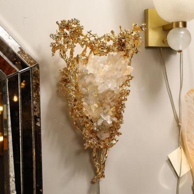 Claude Victor Boeltz Claude Boeltz 24kt Gold Plated Exploded Bronze V Shape Sconces w Rock Crystals