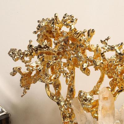 Claude Victor Boeltz Claude Boeltz 24kt Gold Plated Exploded Bronze V Shape Sconces w Rock Crystals