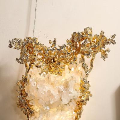 Claude Victor Boeltz Claude Boeltz 24kt Gold Plated Exploded Bronze V Shape Sconces w Rock Crystals
