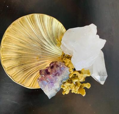 Claude Victor Boeltz Claude Victor Boeltz Golden Crystal French 1970s Table Sculpture