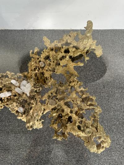 Claude Victor Boeltz Gilt Bronze and Quartz Stone Coffee Table by Boeltz France 1970s
