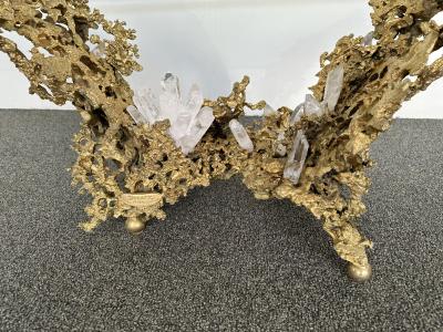 Claude Victor Boeltz Gilt Bronze and Quartz Stone Coffee Table by Boeltz France 1970s