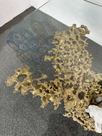 Claude Victor Boeltz Gilt Bronze and Quartz Stone Coffee Table by Boeltz France 1970s