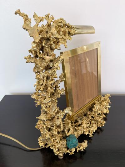 Claude Victor Boeltz Large Gilt Bronze and Dioptase Lamp Picture Frame by Boeltz France 1970s