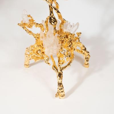 Claude Victor Boeltz Pair of 24kt Gold Double Branch Candlesticks with Rock Crystals Claude Boeltz