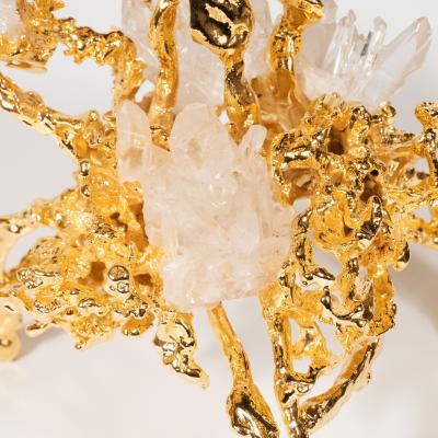 Claude Victor Boeltz Pair of 24kt Gold Double Branch Candlesticks with Rock Crystals Claude Boeltz