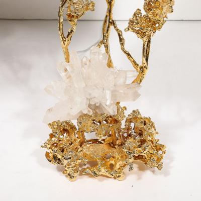 Claude Victor Boeltz Pair of Exploded Bronze 24K Gold w Rock Crystal Table Lamps by Claude Boeltz